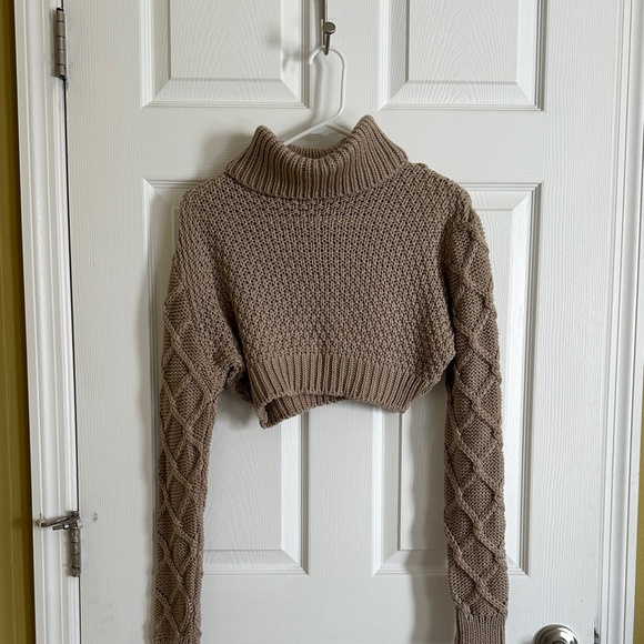 PrettyLittleThing Sweaters - Women's Tan Turtleneck Sweater cropped